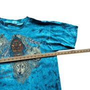 VTG Sprit Brother Wolf Shirt Tie Dye Blue Wild Life Native Nature 80s/90s Sz XL