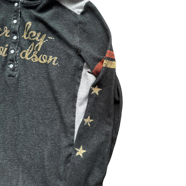 Y2K Harley Davidson Bedazzled Biker Snap Button Hoodie Size Women&