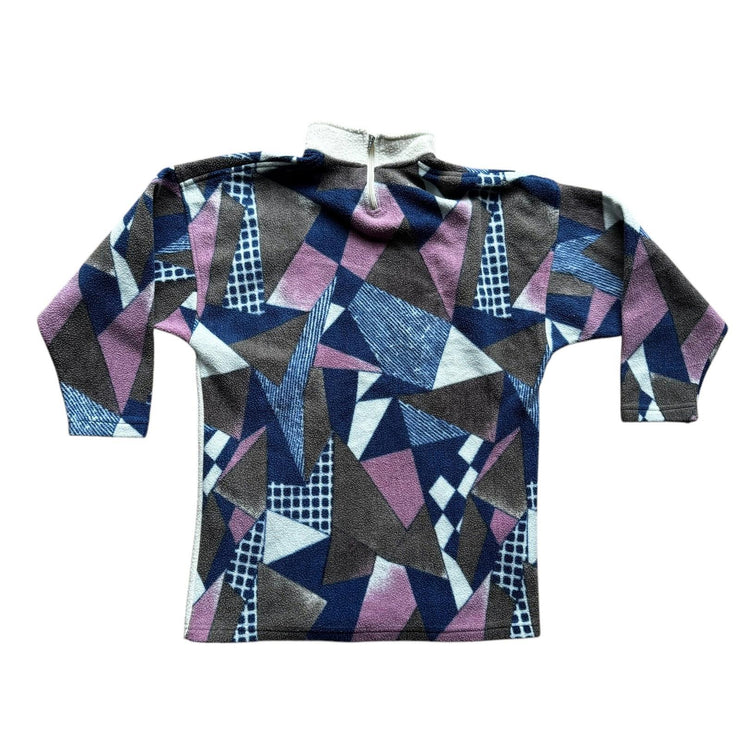 90s Geometric Crazy Pattern Pink Quarter Zip Fleece Size Medium