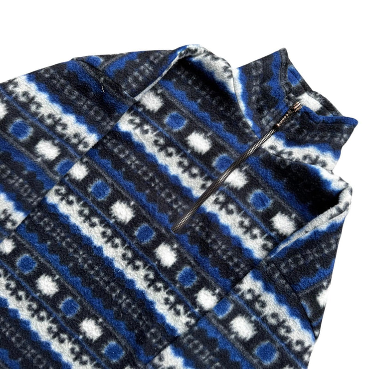 Vintage Blue Abstract Pattern Fleece 1/4 Zip Jacket Size LArge