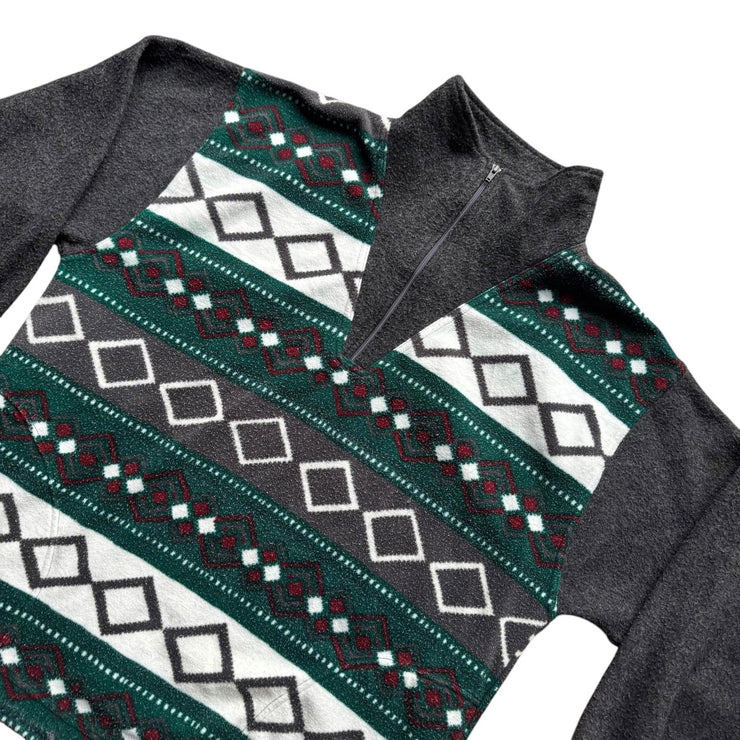 VTG Jinglers C&A Crazy Pattern Grey Pull Over Quarter Zip Fleece Jacket Size XL