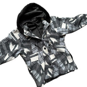 VTG Grey Geometric Pattern Fleece Hooded Jacket Size Medium