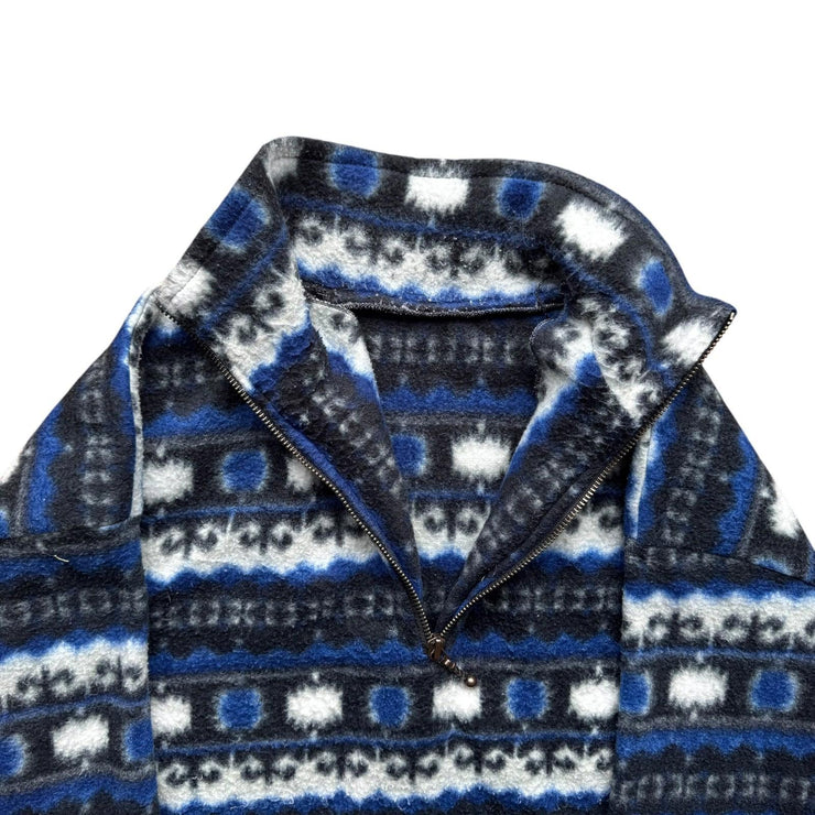 Vintage Blue Abstract Pattern Fleece 1/4 Zip Jacket Size LArge