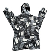 VTG Grey Geometric Pattern Fleece Hooded Jacket Size Medium