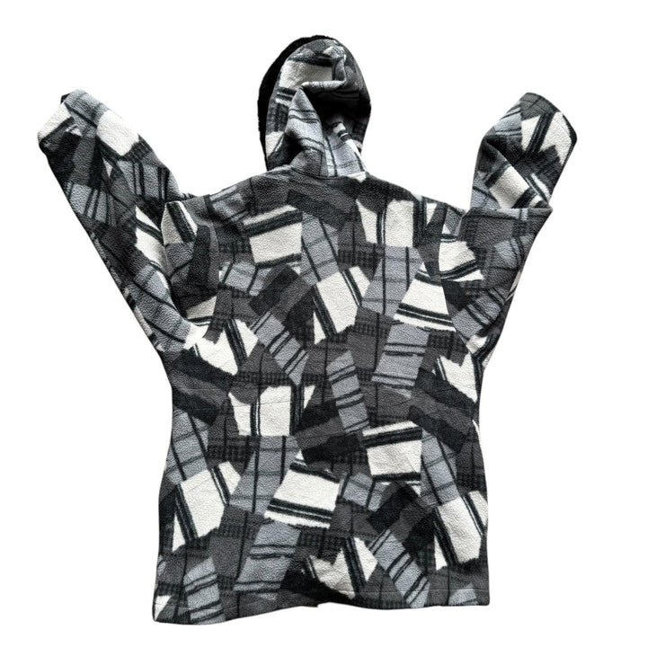 VTG Grey Geometric Pattern Fleece Hooded Jacket Size Medium