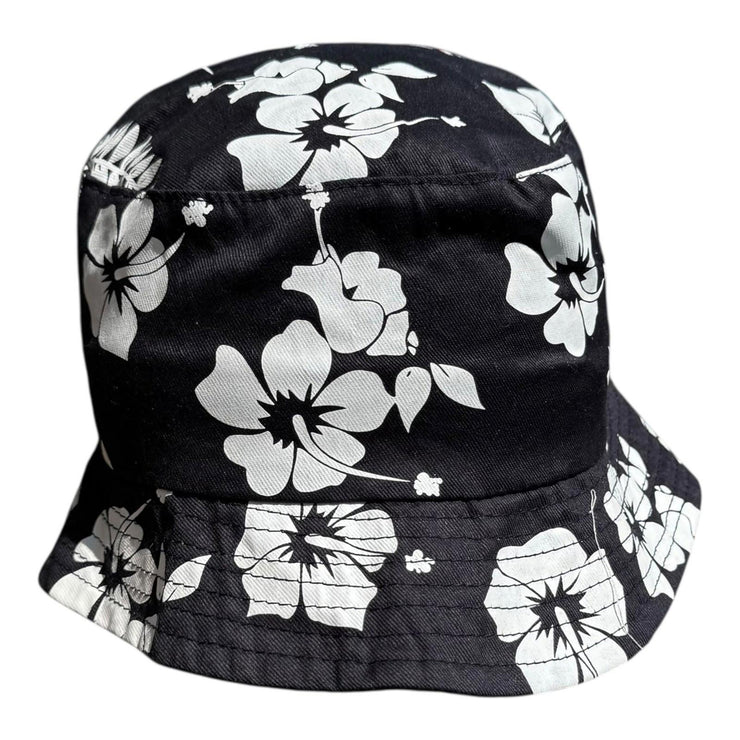 VTG Menta & Limon Black Hawaiian Bucket Hat Floral One Size Fits Most