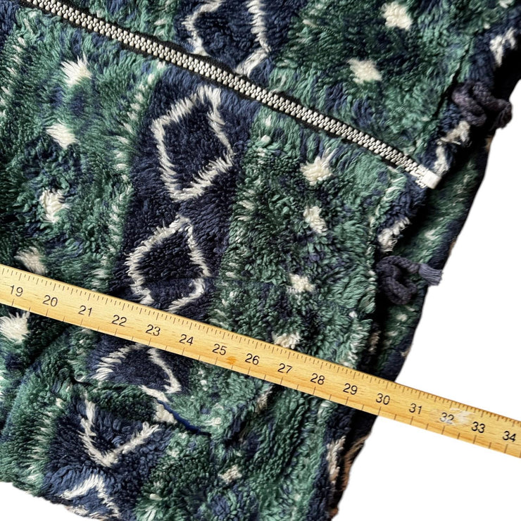 VTG Green Chunky Thick Colourful Pattern Fleece Full Zip Jacket Size XL