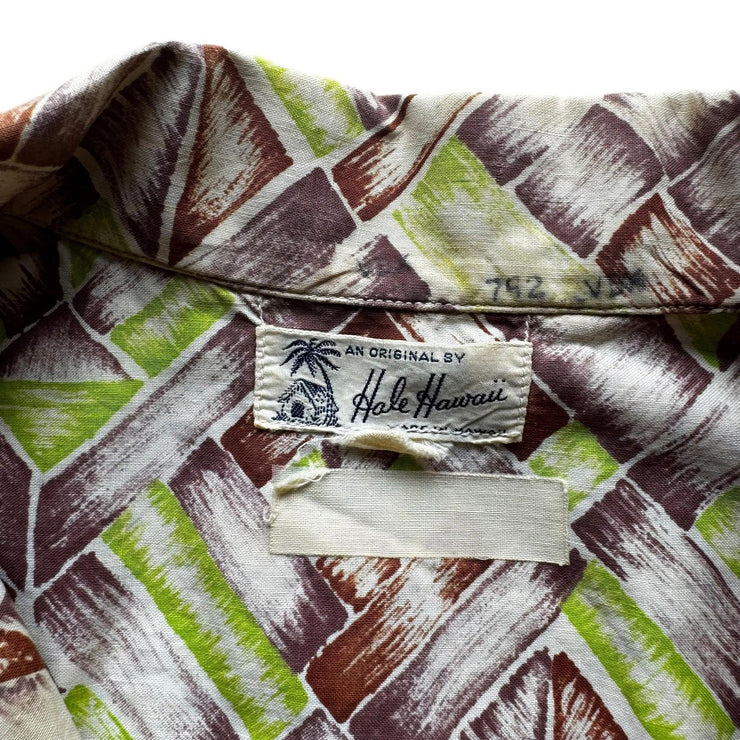Vintage 1940s Hale Hawaii Hawaiian Abstract Green Shirt