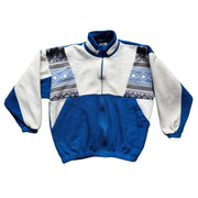 90s Aztec Cream White & Blue Quarter Zip Fleece Pullover Jacket
