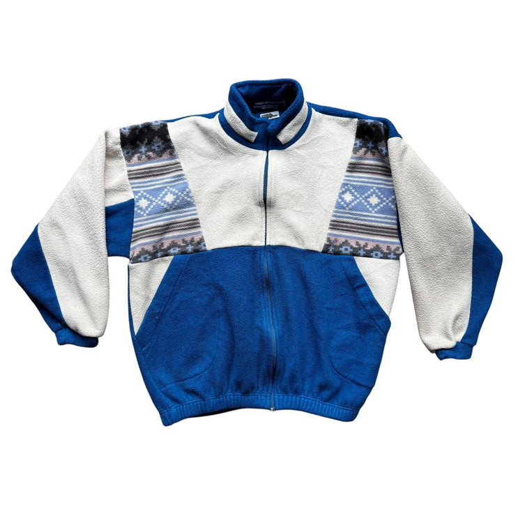 90s Aztec Cream White & Blue Quarter Zip Fleece Pullover Jacket