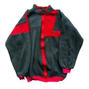 Vintage 90s Green Red Fleece Full Zip Jacket Size Large