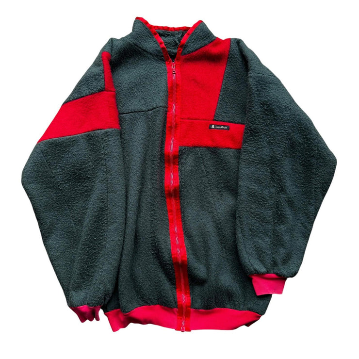 Vintage 90s Green Red Fleece Full Zip Jacket Size Large