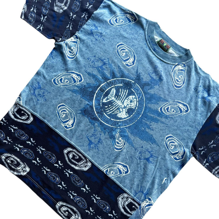 VTG Gymansium Made in Italy All Over Print Blue Surfer Piranha T-Shirt Large