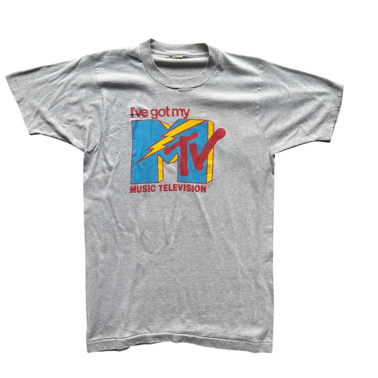 VTG 1980s MTV Grey Single Stitch Graphic T-Shirt Size Large