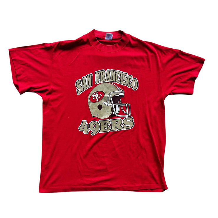 Vintage Single Stitch 80s San Francisco 49ers NFL Gold Graphic T-Shirt Size L