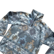 90s Blue Quarter Zip Crazy Pattern Abstract Fleece Pullover Jacket Size Small