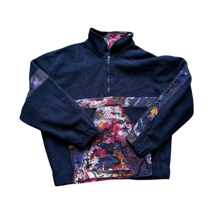 Vintage 90s Nebula Crazy Pattern Navy Fleece Pullover Jacket Size Large