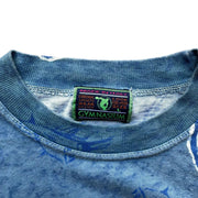 VTG Gymansium Made in Italy All Over Print Blue Surfer Piranha T-Shirt Large