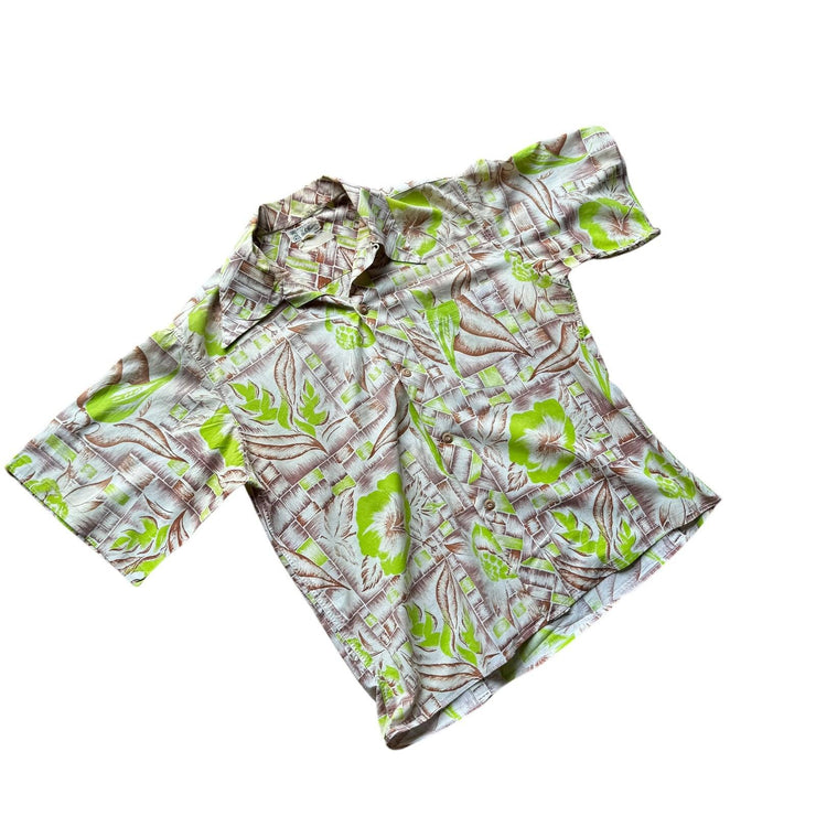 Vintage 1940s Hale Hawaii Hawaiian Abstract Green Shirt