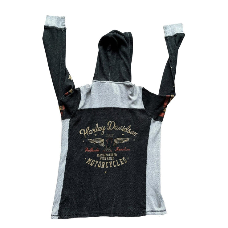 Y2K Harley Davidson Bedazzled Biker Snap Button Hoodie Size Women&