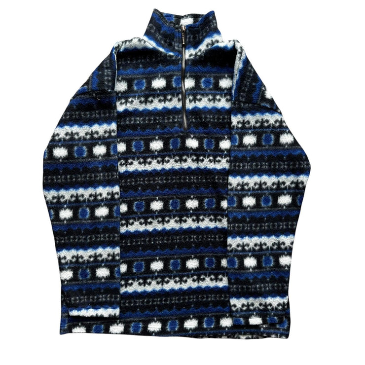 Vintage Blue Abstract Pattern Fleece 1/4 Zip Jacket Size LArge
