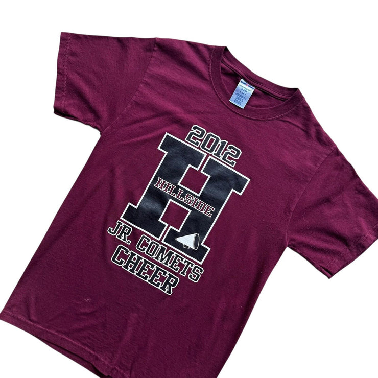 Hillside College USA Cheer Burgundy Graphic T-Shirt Jerzees Size Small