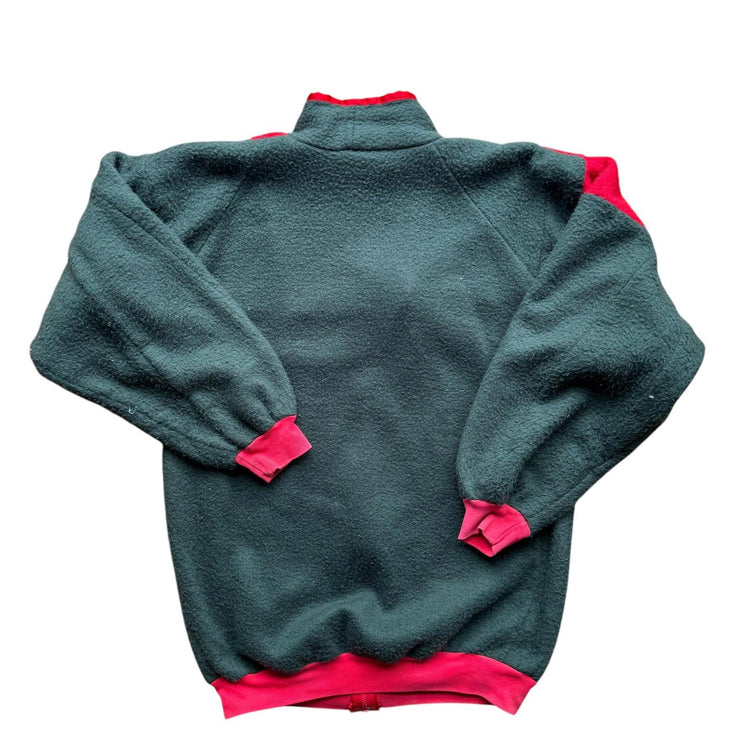 Vintage 90s Green Red Fleece Full Zip Jacket Size Large