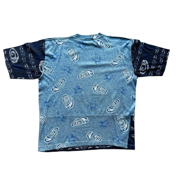 VTG Gymansium Made in Italy All Over Print Blue Surfer Piranha T-Shirt Large