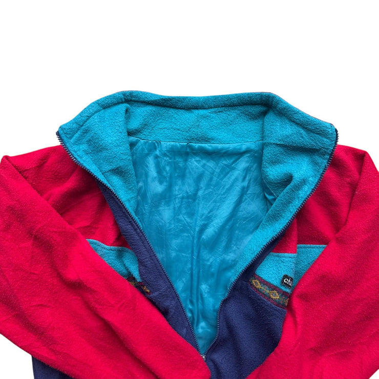 Vintage Challenger Fleece Jacket 90s Colourblock Aztec Red Blue Size Medium
