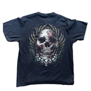VTG Rock Eagle Tribal Native Skull Men's Black Goth Graphic T-Shirt Size XL