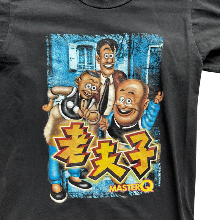 Vintage Single Stitch Old Master Q Hong Kong Black Graphic T-Shirt Size Medium