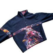Vintage 90s Nebula Crazy Pattern Navy Fleece Pullover Jacket Size Large