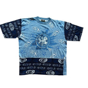 VTG Gymansium Made in Italy All Over Print Blue Surfer Piranha T-Shirt Large