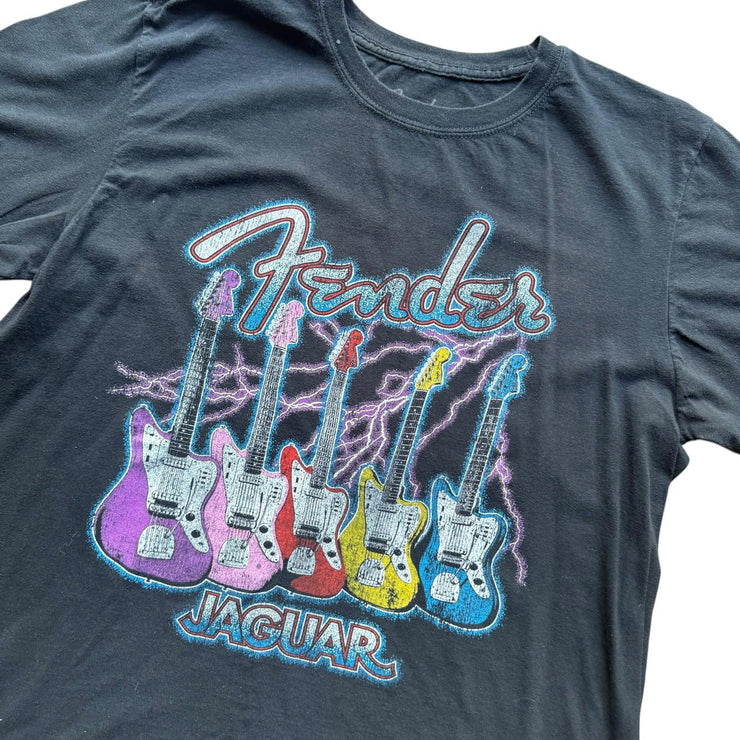 Fender Jaguar Electric Guitar Black Graphic T-Shirt Size Large