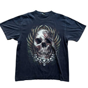 VTG Rock Eagle Tribal Native Skull Men's Black Goth Graphic T-Shirt Size XL