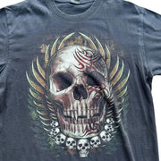 VTG Rock Eagle Tribal Native Skull Men's Black Goth Graphic T-Shirt Size XL