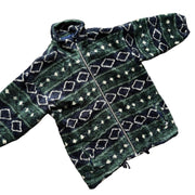 VTG Green Chunky Thick Colourful Pattern Fleece Full Zip Jacket Size XL