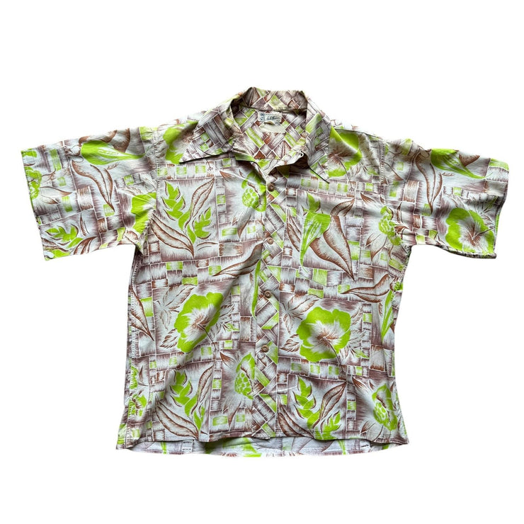 Vintage 1940s Hale Hawaii Hawaiian Abstract Green Shirt