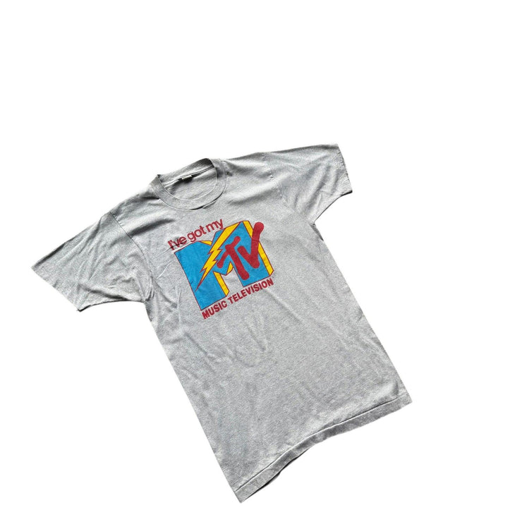 VTG 1980s MTV Grey Single Stitch Graphic T-Shirt Size Large