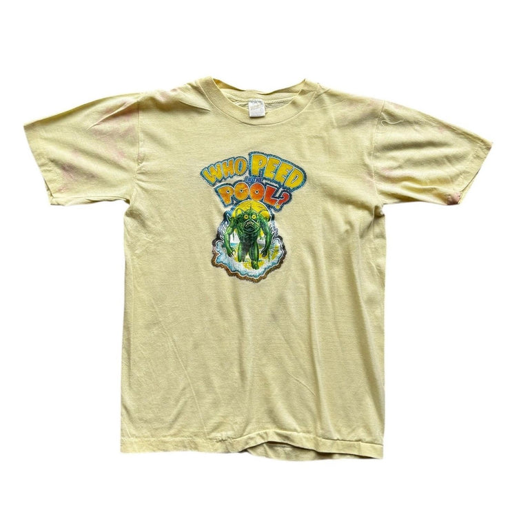 Who Peed in The Pool Yellow Glitter Single Stitch Graphic T-Shirt Size M