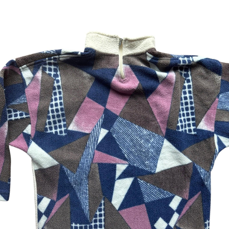 90s Geometric Crazy Pattern Pink Quarter Zip Fleece Size Medium
