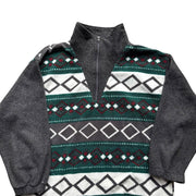 VTG Jinglers C&A Crazy Pattern Grey Pull Over Quarter Zip Fleece Jacket Size XL