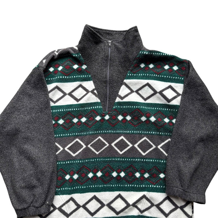 VTG Jinglers C&A Crazy Pattern Grey Pull Over Quarter Zip Fleece Jacket Size XL