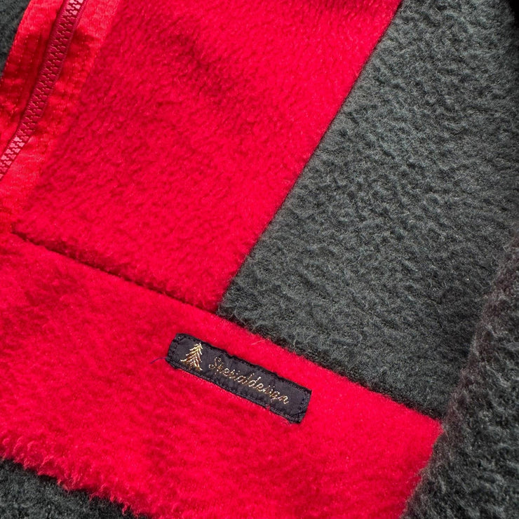 Vintage 90s Green Red Fleece Full Zip Jacket Size Large
