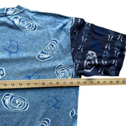 VTG Gymansium Made in Italy All Over Print Blue Surfer Piranha T-Shirt Large