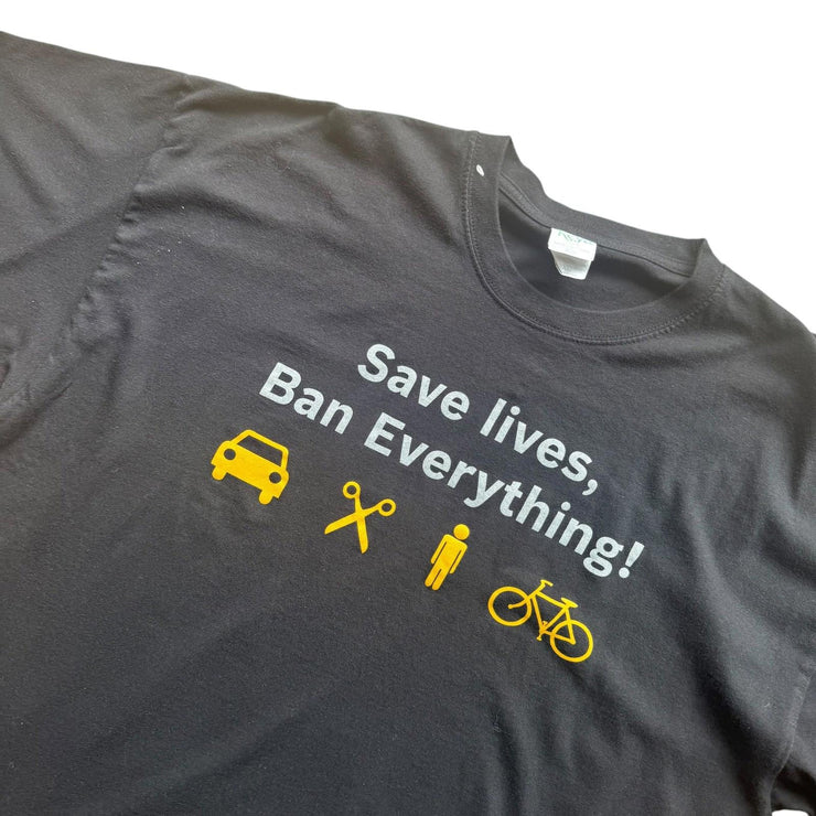 Save Lives Ban Everything Connecticut Novelty Black Humour Graphic Tee Size 2XL
