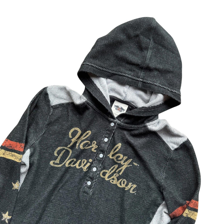 Y2K Harley Davidson Bedazzled Biker Snap Button Hoodie Size Women&