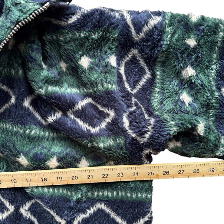 VTG Green Chunky Thick Colourful Pattern Fleece Full Zip Jacket Size XL