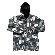 VTG Grey Geometric Pattern Fleece Hooded Jacket Size Medium