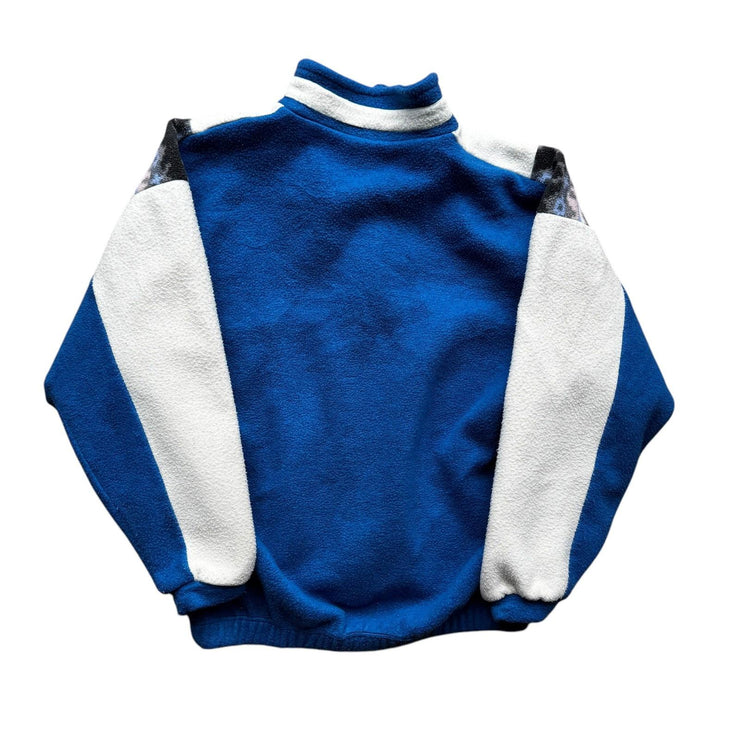 90s Aztec Cream White & Blue Quarter Zip Fleece Pullover Jacket